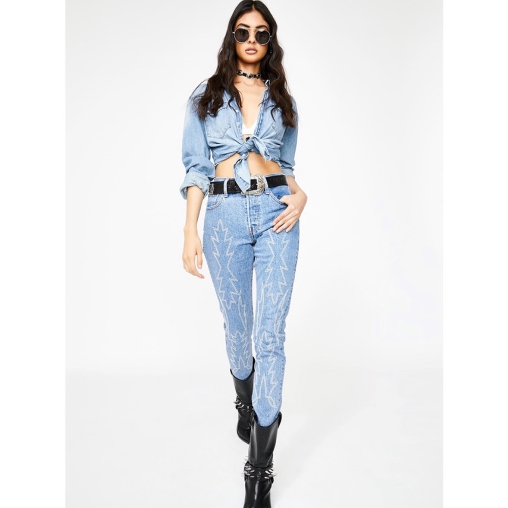 Levis 501 skinny embroidered jeans